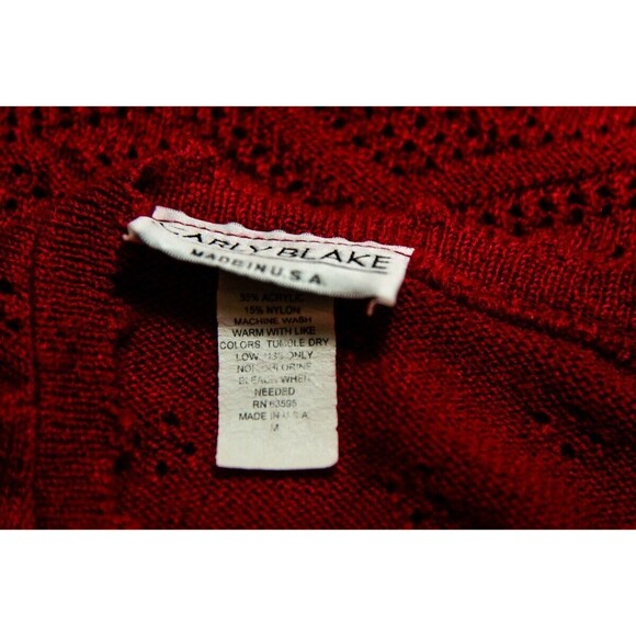 Vintage Carly Blake Red Long sleeve womens Holiday Party Sweater Eyelet M - Picture 4 of 6